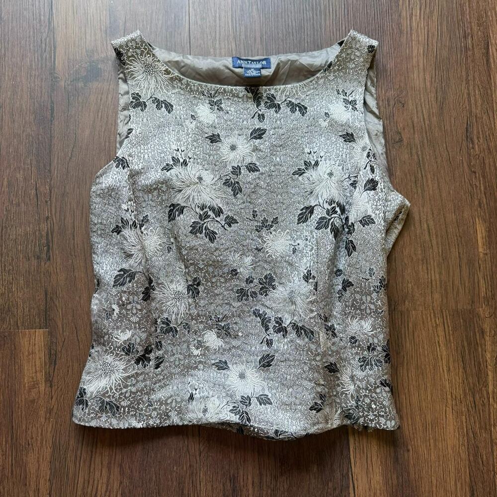 Ann Taylor Floral Sleeveless Blouse - Black and Cream
